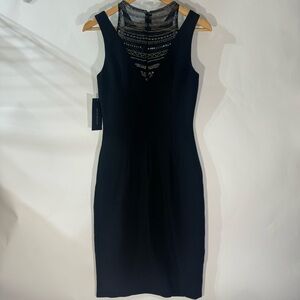 David Meister Black V neck Sleeveless Midi Dress